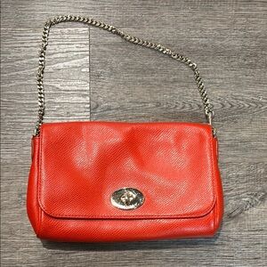 Coach Red Leather Chain Shoulder Bag